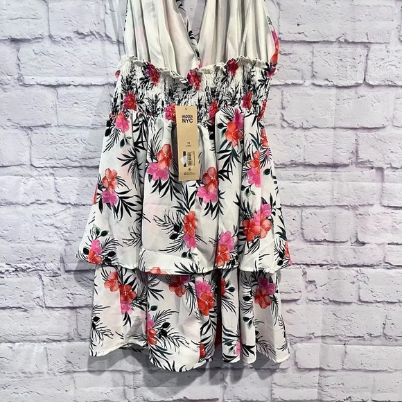Madden Girl Madden NYC White & Pink Floral Tiered Halter Mini Dress 1X NWT - Picture 7 of 11